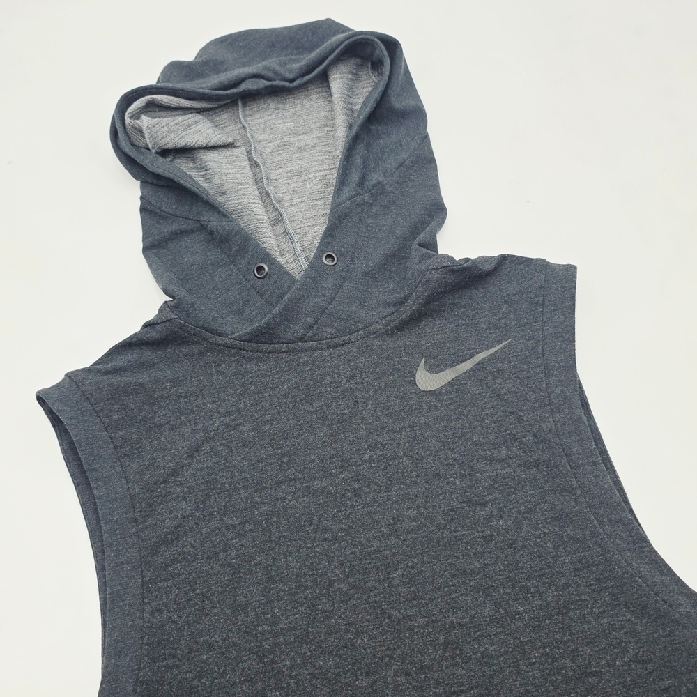 Nike Dri-FIT Mens Small Sleeveless Hoodie Gray Training Vest Heathered 742618
